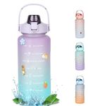 HARKNOX 2 liter 3D Sticker Water Bottle with Straw, Motivational Sipper Bottle for Adults Unbreakable Sports Water Bottles with Handle, Leak Proof Drinks Bottle BPA Free for Gym Fitness Outdoor Sports