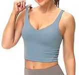 Dragon Fit Sports Bra for Women Longline Padded Yoga Bra Medium Impact Crop Tank Tops for Workout,Fitness,Running (Small, Demin Blue)