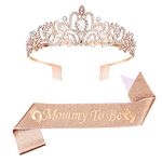 AIEX Mom to be Baby Shower Decorations, Mommy to be Crown Mother to be Sash Baby Shower Boy Mommy to be Sash and Tiara Set for Boys and Girls (Rose Gold)