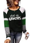 What Up Color Block Baseball T-Shirt for Women Christmas Casual Splicing Long Sleeve Shirt Tops Blouse, Green, X-Large