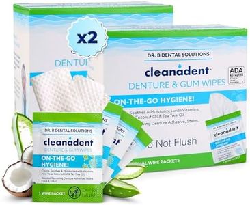 Dr. B Dental Solutions Cleanadent Wipes - Convenient Denture Cleaning Wipes, Refreshes Gums, No Artificial Colors/Flavors - 60 Count