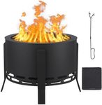 GarveeLife 26" Smokeless Fire Pit with Ash Tray Base, Wood Burning Firepit with Adjustable Foot&Fire Poker,Smokeless Outdoor Fireplace with Dust Bag, Outdoor Fire Pits for BBQ,Bonfire,Camping