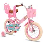 JOYSTAR Little Daisy 14 Inch Kids Bike for 3 4 5 Years Girls with Handbrake Children Princess Bicycle with Training Wheels Basket Streamer Toddler Cycle Bikes Pink