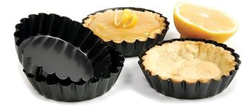 Breewell® 4 Inch Tart Pan Quiche Pan with Non-Stick Pie Tart Pan Round Shape Cake Molds Carbon Steel for Kitchen Cooking Baking Set of 6