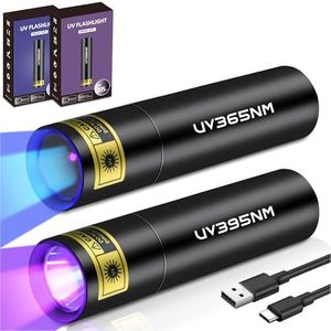 UV Flashlight Rechargeable 365nm & 395nm Black Light for Pet Urine Detection, USB Portable Blacklight Mini Powerful Woods Lamp LED ultra violet Flashlights uv for Resin Curing, Leak Detection, Travel