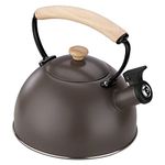 Navaris Stove Top Whistling Kettle - 2.3 Litre Stainless Steel Stovetop Kettle - For Induction, Electric, and Gas Hob - Camping Kettle with Whistle - Bronze