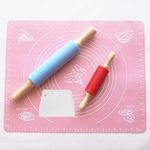 4-in-1 Extra Large Silicone Baking Mat Set, 1 Pcs of Rolling Dough (50cm X 40cm ) Pastry Mat + 2 Pcs of Roller Silicone Rolling Pins + 1 Pcs of Dough Scraper, Multipurpose Nonstick Pastry Mat Heat Resistant Nonskid Table Mat Set for Baking Cookie Dough...