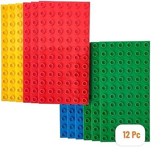 Strictly Briks Toy Building Block, Big Briks Stackable Baseplates for Towers, Shelves, and More, 100% Compatible with All Major Brands, Basic Colors, 12 Pack, 7.5x3.75 Inches