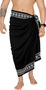 LA LEELA Men's Pareo Bath Trunk Swimsuits Summer Sarong Swim Beach Wrap One Size Onyx, Plain