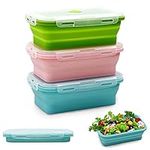 Alimat PluS Silicone Food Storage Containers with Lids - 3 Pack Set 800ml Collapsible Meal Prep Lunch Containers Bento Boxes - Microwave, Freezer and Dishwasher Safe