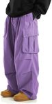 OYOANGLE Men's Drawstring Elastic Waist Flap Pockets Streetwear Baggy Cargo Pants Joggers Hiking Trousers Pure Purple X-Large