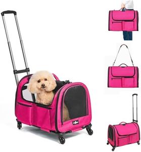 Paw Ballet Large Cat Carrier with Wheels, Foldable Rolling Pet Dog Carrier with Wheels Big Pocket, Cat Carrier Travel Bag for 2 Cats Dogs Under 30 lbs for Outdoor Vet Visits, Pink