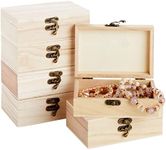 Juvale 6 Pack Unfinished Wooden Boxes for Crafts with Hinged Lids and Front Clasps, 6x4x2 in for Jewelry, Crafts, Storage