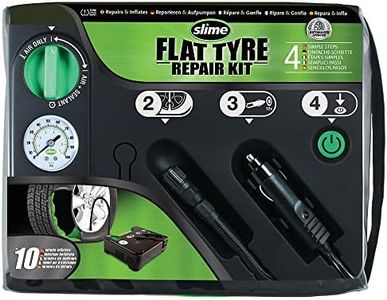 Slime 50129 Flat Tyre Puncture Emergency Kit, Includes Sealant and Tyre Inflator Pump, Suitable for Cars and Other Highway Vehicles, 10 Min Fix, Black