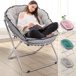 KROFEM Folding Saucer Chair for Living Room, Cozy Round Dish Circle Chair, Ideal for Bedroom, Small Spaces, Lounge, Dorm, Reading, Gray