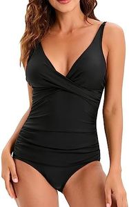 Evolyline Traje de baño para mujer, sexy, triángulo, cuello en V, cintura alta, monokinis shape bañadores para mujer con aros, moldeador de figura, traje de baño para fruncir moda de playa, Negro ,