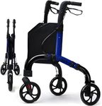 Premium 3 Wheel Rollator Walker for Seniors, Lightweight Foldable Elderly Three Wheeled Rollator with Storage Bag, Mobility Aid Rolling Walker (Black & Blue)