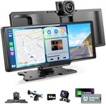 10.26" Portable Wireless Carplay Screen, 4K Mirror Dash Cam Carplay & Android Auto Screen, 1080P Backup Camera, HD IPS Screen, Loop Recording, Bluetooth, GPS Navigation, AUX/FM, Siri