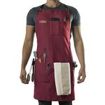 Asaya Chef Apron for Men and Women + Hand Towel and Bottle Opener - 10oz Canvas, Red, 27 inches wide x 34 inches tall