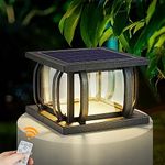 SCNYCUL Outdoor Solar Post Cap Lights with Dusk to Dawn, Modern Solar Fence Deck Column Lamp with Remote Control, Waterproof LED Solar Powered Pillar Lights for Flat Surface, Patio, Garden, Black