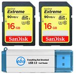 SanDisk Extreme 16 GB SD Card (2 Pack) Speed Class 10 UHS-1 U3 C10 4K HD16G SDHC Memory Cards for Compatible Digital Camera, Computer, Trail Cameras