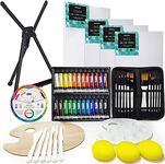 MEEDEN 53-Piece Acrylic Painting Set - Aluminum Table Easel, 24 Acrylic Paints, Stretched Canvas, Paint Brushes & Plastic Palette, Suitable for Professional & Beginner Artists