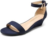 DREAM PAIRS Women's Ingrid Ankle Strap Low Wedge Sandals NAVY-SUEDE-1 Size 5.5