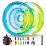 MAGICYOYO Crystal Yoyo K2 Blue Yellow, Responsive Yoyo for Kids Beginners, Dual Purpose Yoyo Professional Trick Yoyo, Plastic Yoyo with Unresponsive Yoyo Bearing Kit + 12 Yoyo Strings + Yo-yo Case