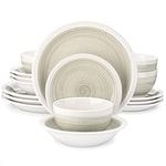 vancasso Ori Dinner Set for 4, Stoneware Dinner Sets Handpainted Tableware, 16-Piece Beige Dinnerware Set with Dinner Plate/Dessert Plate/Pasta Bowl/Cereal Bowl, Rustic Chic Style