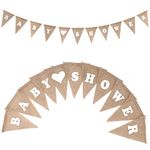 G2PLUS BABY SHOWER Linen Bunting - 9 Feet Hessian Flag Banner - Rustic Burlap Garlands with 10PCS Jute Triangle Pennants - Vintage Cloth Shabby Chic Decoration for Baby shower