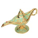 K COOL Classic Aladding Magic Genie Lamp Legend Wishing Light Costume Lamp Metal Carved Cone Incense Burner for Home Tabletop Decoration Party Birthday Halloween Christmas(Light Jade Green)