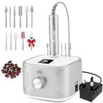 Kredioo Nail Drill 35,000RPM, Electric Nail File for Acrylic and Gel Nails, Professional Nail Drill Machine, Manicure Pedicure Kit with 11 Bits, LCD Display, Touch Button (Silver)