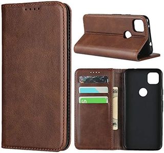 Cavor for Google Pixel 4a Case,Cowhide Pattern Leather Case Magnetic Wallet Cover with Card Slots(5.81") -Dark Brown