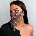 IYOU Bling Crystal Mesh Mask Black Tassel Face Chain Masquerade Masks With Crystal Pendant Parties Ball Costumes Belly Dance Stage Venetian Mardi Gras Dress Masks Jewelry for Women and Girls