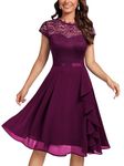 MIUSOL Women's Vintage Lace Contrast Chiffon Ruffles Classy Party Flared Swing Dress (X-Large, Magenta)