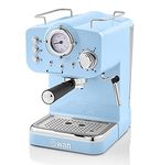 Swan SK22110BLN Retro Espresso Coffee Machine with Milk Frother, Steam Pressure Control, 1.2L Detachable Water Tank, 1100W, Retro Blue