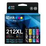 E-Z Ink Pro Remanufactured Ink Cartridges Replacement for Epson T212XL T212 212XL 212 XL to use with WF-2830 WF-2850 XP-4100 XP-4105 Printer (1 Black, 1 Cyan, 1 Magenta, 1 Yellow) 4 Pack