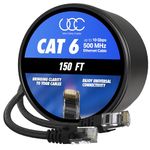 Ultra Clarity Cables Cat 6 Ethernet Cable 150 ft, Outdoor&Indoor 10Gbps Ethernet Cable, High Speed Cat6 Cable RJ45 LAN Internet Cable for Computer, Router, Modem, PS4/5, Xbox, Gaming - Black