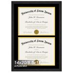 A PLUS MAX 14x20 Double Diploma Frame Display Two 8.5 x 11 Certificate with Black & Gold Mat, Engineered Wood Document Frame with Black Wood Grain for Masters Associates Bachelor Degree - 1 Pack