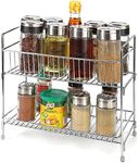 Vinsani 2 Tier Free Standing Spice Rack - Cupboard Wall Kitchen Counter Storage Organiser Holder Perfect for Spice Jars, Herb Seasonings and Bottled Condiments – Chrome