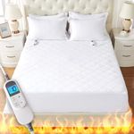 DAICO Heated Mattress Pad Full Size Soft and Warm Cover 10 Heat Settings Electric Mattress Pad, 1-12H Auto Off, Fast Heated Mattress Topper Deep Elastic Pocket, 54X75, White