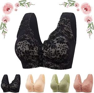 Lily Zero Feel Lace Full Coverage Front Closure Bra, Lily Bras for Older Women Front Close Wireless No Wire Padded (Black,XXX-Large)
