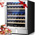 BODEGA 24 Inch Wine Cooler Refrigerator, 46 Bottle Dual Zone Wine Fridge with Double-Layer Tempered Glass Door,wine refrigerator with Temperature Memory Function, Built-in or Freestanding.