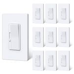 [10 Pack] BESTTEN Slim Digital Dimmer Light Switch with Quiet Rocker, Single-Pole or 3-Way Dimmable Switch, Max 300W LED, CFL, 600W Incandescent, Srewless Wallplate Included, cETL Listed, White