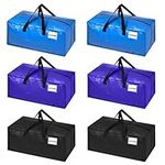 6 Pcak Extra Large Moving Storage Bags with Zippers,Foldable Heavy Duty Moving Boxes with Backpack Straps & Handles,Moving Bags For Space Saving,Blanket Clothing Storage,Traveling, Reusable (3 COLOR)