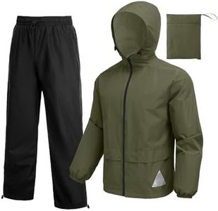 COOFANDY Men's 2 Piece Rain Suit - Waterproof Breathable Lightweight Jacket and Pants Rainwear, Army Green/Black, Large