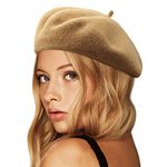 Wool Beret Hat,Solid Color French Style Winter Warm Cap for Women Girls Lady (Camel)