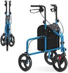 OasisSpace 3 Wheel Walker for Seniors - 10” Big Wheels Three Wheeled Walker Foldable, Lightweight Rollator Walker with Large Storage Bag