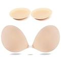 Egussi Strapless Sticky Bra Self Adhesive Bra Push Up Backless Stick On Bra with Silicone Nipple Cover Pasties for Women Nude