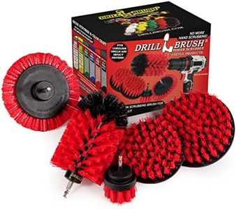 Drill Brush Power Scrubber by Useful Products - Drillbrush 4 Piece Red Stiff Drill Cleaning Brush Set - Outdoor Cleaning Drill Brush Set for Cordless Drill - Siding Cleaner Brush Attachment for Drill